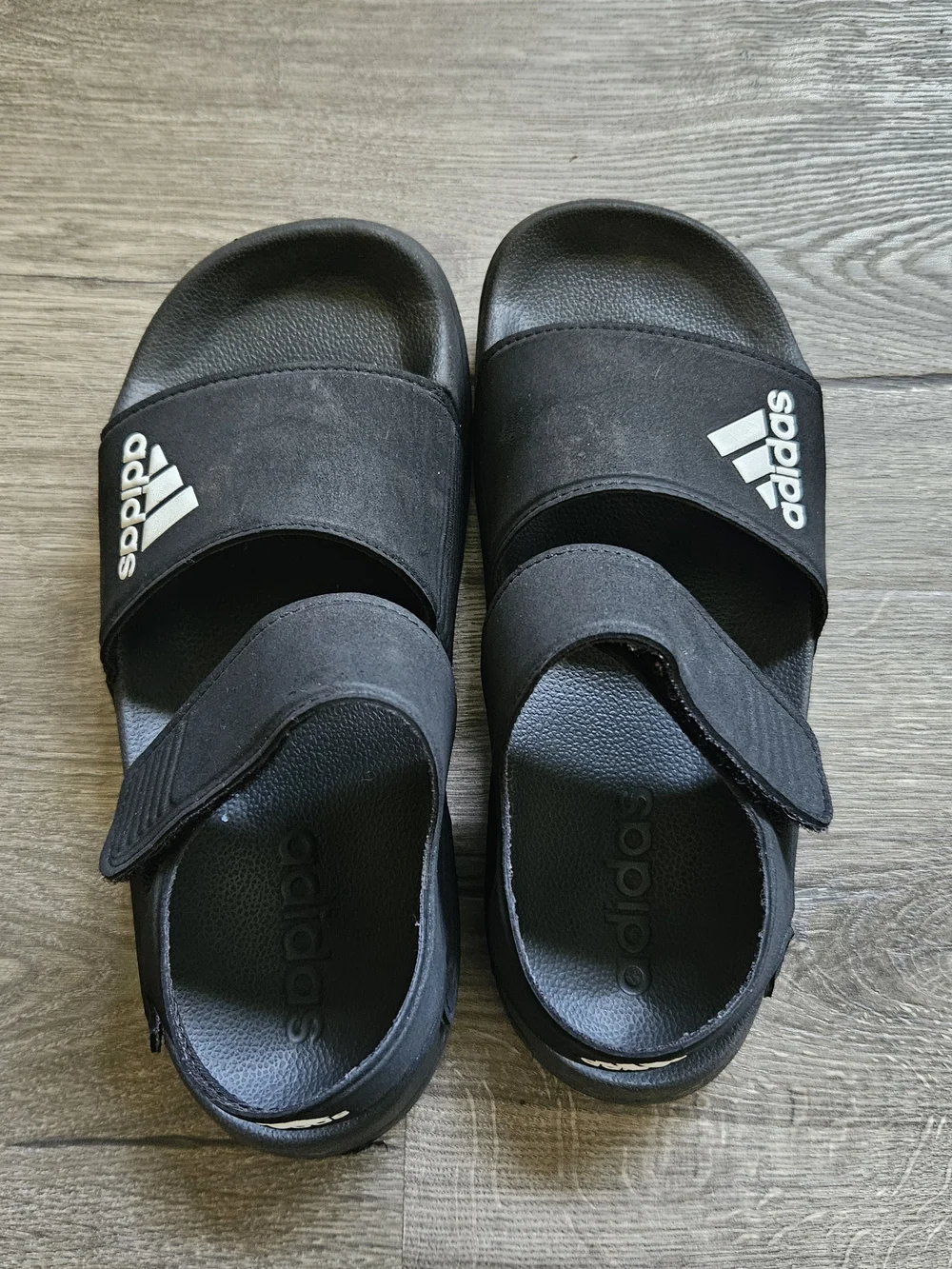 Adidas Kids Black Two-Strap Slide Sandals